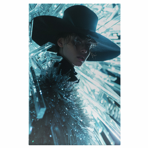 Portret Sumbru al unei Domnișoare Îmbrăcate în Negru - Pictură Digitală Chip între Turturi, Marime 40x25CM