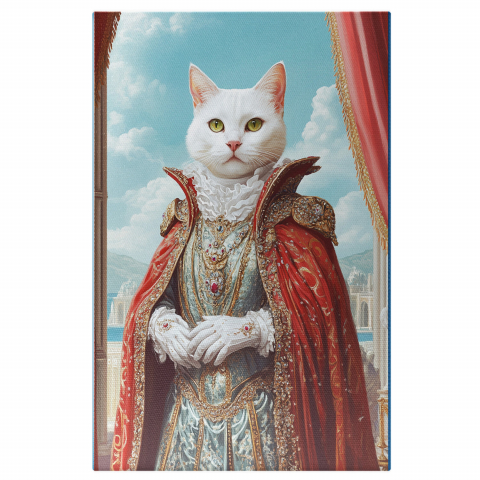 Regal -  Tablou Canvas Personalizat Portret Regal Pe Balconul Castelului Cu Manta RoșieMarime 40x25CM