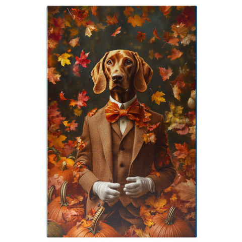 Sărbători -  Tablou Canvas Personalizat Aristocrat De Toamnă Cu Papion Și Frunze De ToamnăMarime 40x25CM