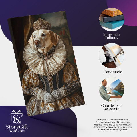  Tablou Canvas Personalizat Regină Cu Rochie Aurie Și Guler Din DantelăMarime 70x50CM [3]