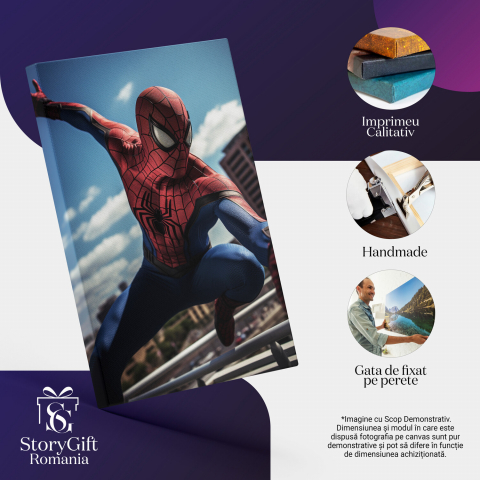 Tablou Canvas cu Portretul lui Spiderman în Săruturi pe Balustradă, Marime 40x25CM [1]