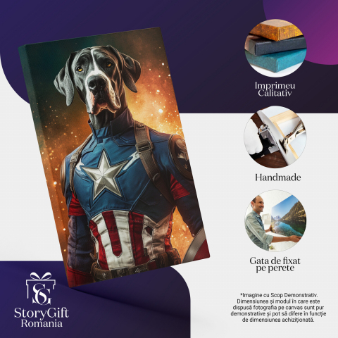  Tablou Canvas Personalizat Captain America În Flăcări Cu Scut MetalicMarime 40x25CM [3]