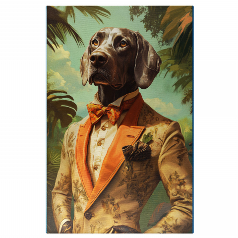 Personalizate cu Animalul Tau -  Tablou Canvas Personalizat Costum Portocaliu Cu Papion În JunglăMarime 40x25CM