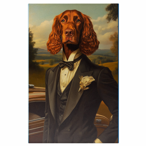 Personalizate cu Animalul Tau -  Tablou Canvas Personalizat Portret Retro Sacou Negru Și PapionMarime 40x25CM