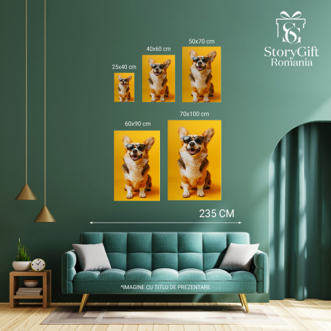 Tablou Canvas Welsh Corgi Râzând pe Fundal Galben | Artă Digitală, Marime 40x25CM [3]