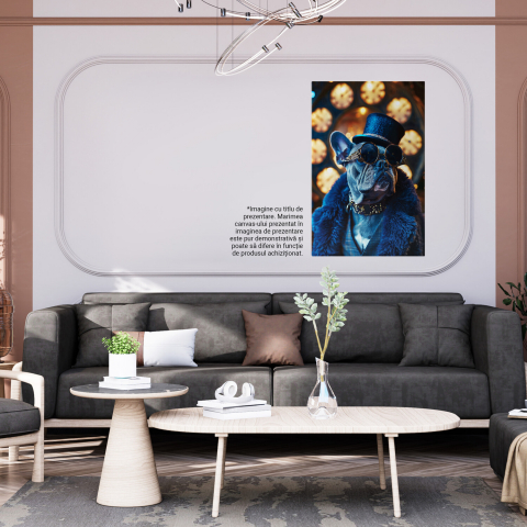 Portretul Impresionant al Câinelui cu Haină de Blană, Zgardă Aurie, Ochelari și Joben, Marime 40x25CM [3]