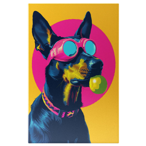 Câini - Tablou Canvas Portretul în Culori Contrastante Ciobănesc German cu Ochelari Desen Captivant , Pictura Digitala 40x25CM