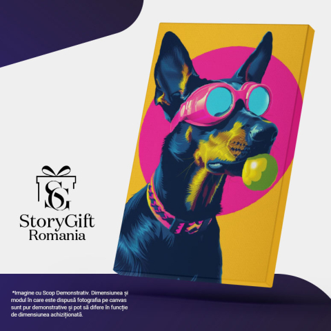 Tablou Canvas Portretul în Culori Contrastante Ciobănesc German cu Ochelari Desen Captivant , Pictura Digitala 40x25CM [4]