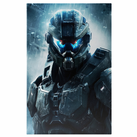 Personaje Desene Animate - Tablou Canvas Master Chief din Jocul Halo | Artă Digitală de Război, Marime 40x25CM