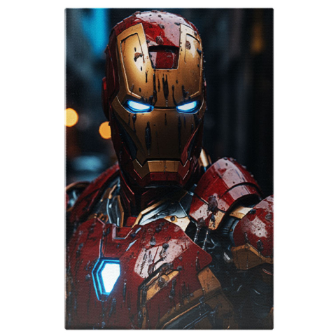 Personaje Desene Animate - Tablou Canvas:  Portretul personajului Iron Man - armura murdara Pictura Digitala 40x25CM