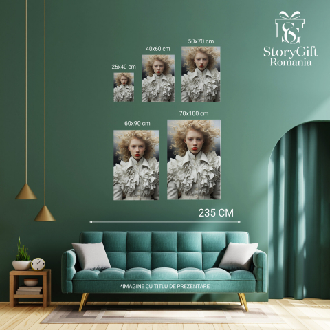 Tablou Canvas Fată în Rochie de Epocă | Pictură Digitală Albă, Marime 40x25CM [2]