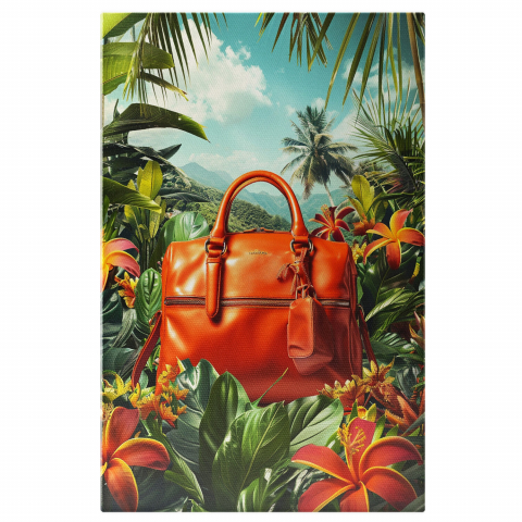 Poșeta Portocalie și Florile de Hibiscus - Pictură Digitală, Marime 40x25CM