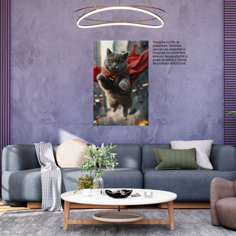 Tablou Canvas Pisica British Shorthair Zburând în Costumul lui Superman, Marime 40x25CM [2]