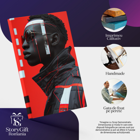 Tablou Canvas - Poziție Masculină pe Fundal Roșu cu Ochelari și Tunsoare Cool, Marime 40x25CM [1]