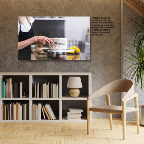 Tablou Canvas Pregatire profesionala de prajituri Un cofetar talentat lucreaza cu mesterie pentru a crea delicii dulci irezistibile. 40x25CM [2]