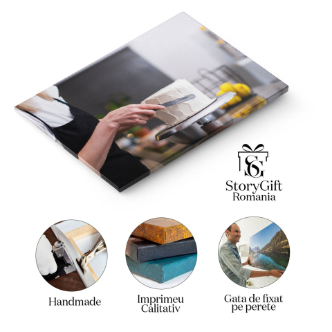 Tablou Canvas Pregatire profesionala de prajituri Un cofetar talentat lucreaza cu mesterie pentru a crea delicii dulci irezistibile. 40x25CM [1]