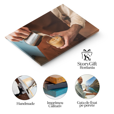 Tablou Canvas, Prepararea cafelei in cafea, lemn, barman, atmosfera relaxata 40x25CM [1]