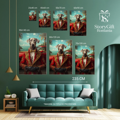  Tablou Canvas Personalizat Prinț În Ținută Roșie Cu Mașină VintageMarime 40x25CM [5]