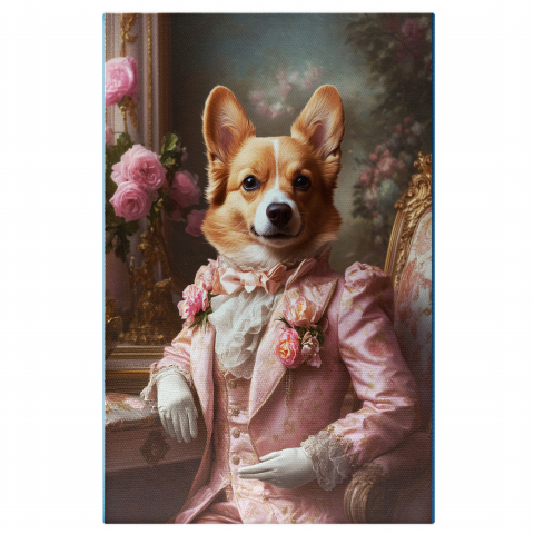 Regal -  Tablou Canvas Personalizat Print Regal Pe Fotoliu Roz Cu Guler Stil RuffMarime 40x25CM