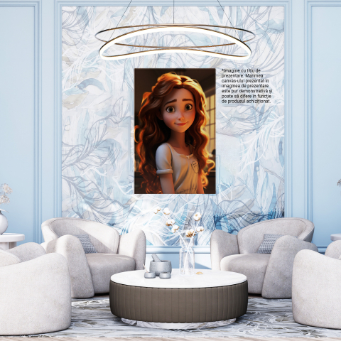 Tablou Canvas:  Printesa Disney cu Ochii Verzi si Chipul Bland cu Pistrui si Parul Roscat si Rochita Pictura Digitala 40x25CM [3]