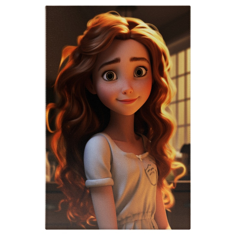 Marimea 40x25CM - Tablou Canvas:  Printesa Disney cu Ochii Verzi si Chipul Bland cu Pistrui si Parul Roscat si Rochita Pictura Digitala 40x25CM