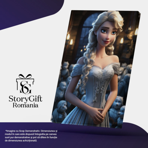Tablou Canvas:  Printesa Elsa in palatul Regatului de gheata pregatita de bal in rochie albastra Pictura Digitala 40x25CM [4]