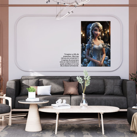Tablou Canvas:  Printesa Elsa in palatul Regatului de gheata pregatita de bal in rochie albastra Pictura Digitala 40x25CM [1]
