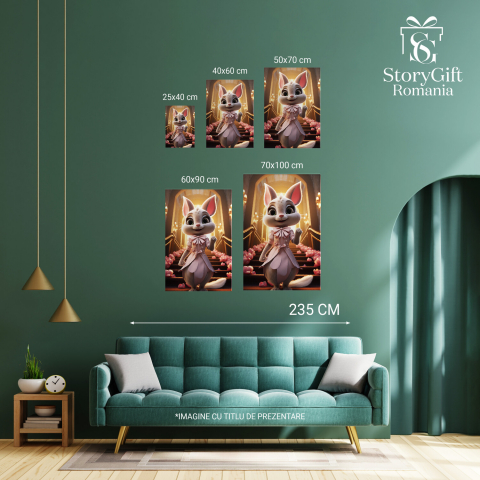 Prințesa Iepuraș în Rochie de Prințesă Roz Coboară pe Scările Decorate cu Flori - Pictură Digitală, Marime 40x25CM [2]