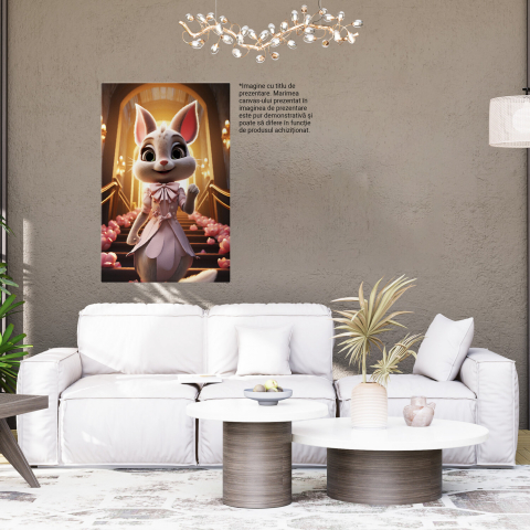 Prințesa Iepuraș în Rochie de Prințesă Roz Coboară pe Scările Decorate cu Flori - Pictură Digitală, Marime 40x25CM [3]