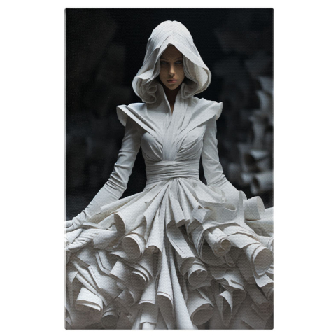 Modă - Tablou Canvas: Printesa in Alb si fundal negru  Accesorii de mireasa, Croiala costum, intuneric, Accesoriu de moda,  Pictura Digitala 40x25CM