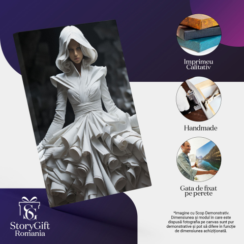 Tablou Canvas: Printesa in Alb si fundal negru  Accesorii de mireasa, Croiala costum, intuneric, Accesoriu de moda,  Pictura Digitala 40x25CM [2]