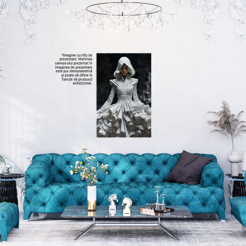 Tablou Canvas: Printesa in Alb si fundal negru  Accesorii de mireasa, Croiala costum, intuneric, Accesoriu de moda,  Pictura Digitala 40x25CM [1]