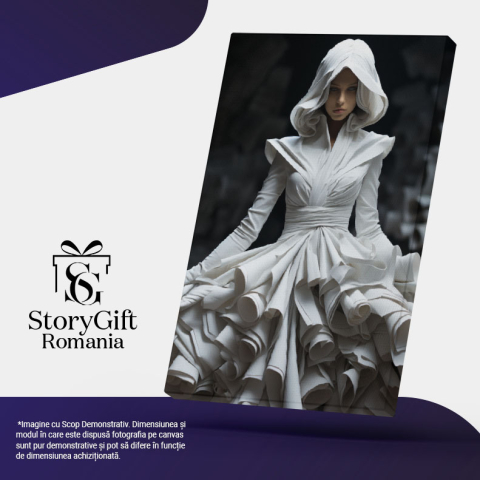 Tablou Canvas: Printesa in Alb si fundal negru  Accesorii de mireasa, Croiala costum, intuneric, Accesoriu de moda,  Pictura Digitala 40x25CM [4]
