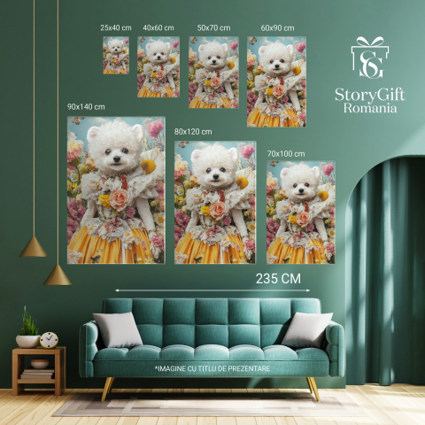 Tablou Canvas Personalizat - Animal în Costum de Prințesă cu Rochie Albă în Lan de Flori
Marime 70x50CM [5]