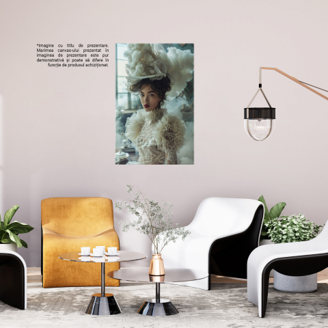 Prințesa la ceai în rochie albă cu detalii vestimentare excentrice, Marime 40x25CM [2]