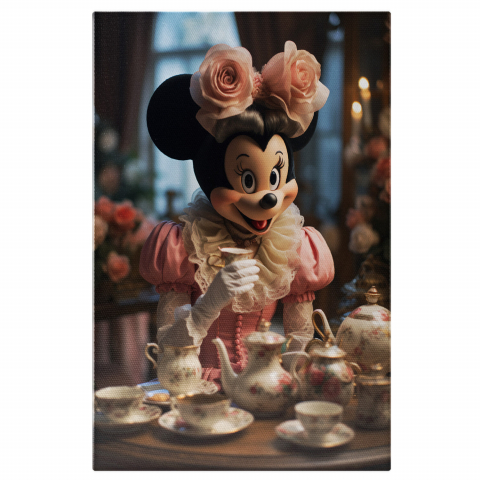 Personaje Desene Animate - Prințesa Minnie Bea Ceai Regal cu Trandafiri Mari, Marime 40x25CM