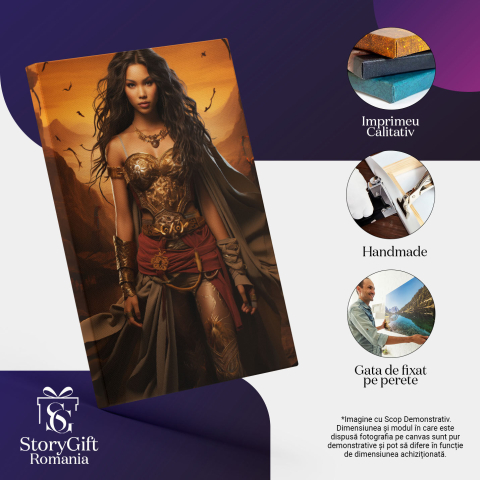Tablou Canvas:  Printesa razboinica in armura aflata in pustietate si pregatita de lupta-portret feminin fantastic Pictura Digitala 40x25CM [2]