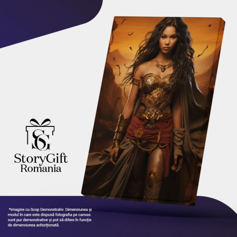 Tablou Canvas:  Printesa razboinica in armura aflata in pustietate si pregatita de lupta-portret feminin fantastic Pictura Digitala 40x25CM [4]