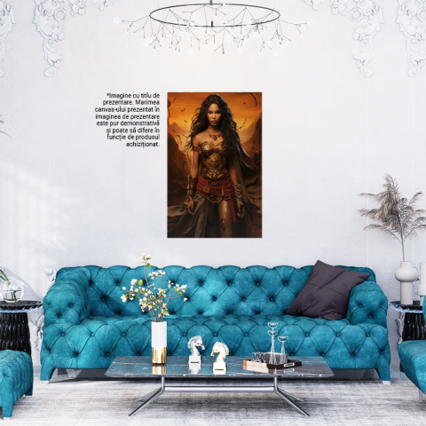 Tablou Canvas:  Printesa razboinica in armura aflata in pustietate si pregatita de lupta-portret feminin fantastic Pictura Digitala 40x25CM [1]