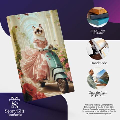  Tablou Canvas Personalizat Prințesă Regală Pe Scuter Vintage În Grădina CasteluluiMarime 40x25CM [3]