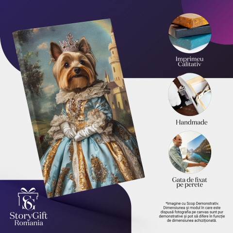  Tablou Canvas Personalizat Prințesă Regală Cu Rochie Albastră În Fața Castelului CurcubeuMarime 140x90CM [3]