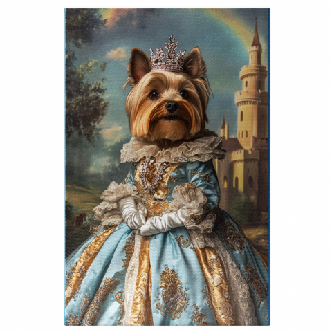 Regal -  Tablou Canvas Personalizat Prințesă Regală Cu Rochie Albastră În Fața Castelului CurcubeuMarime 40x25CM