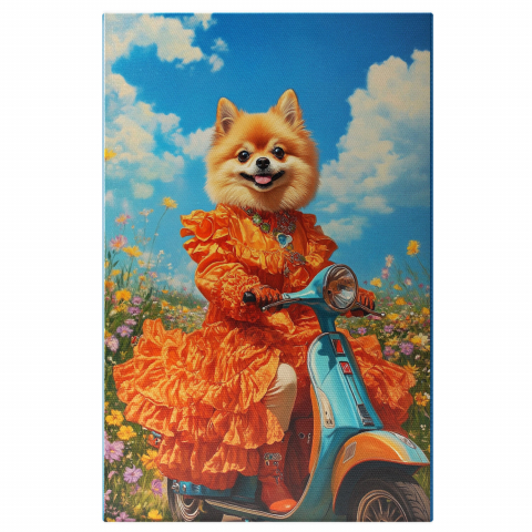 Vehicule -  Tablou Canvas Personalizat Prințesă Regală Pe Scuter Albastru În FloriMarime 40x25CM