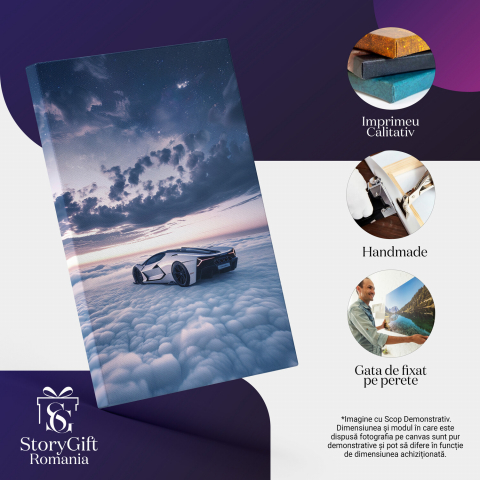 Printre Straturi de Nori - Plimbare cu Mașina Nouă în Întuneric și Lumină Stelară, Marime 40x25CM [1]