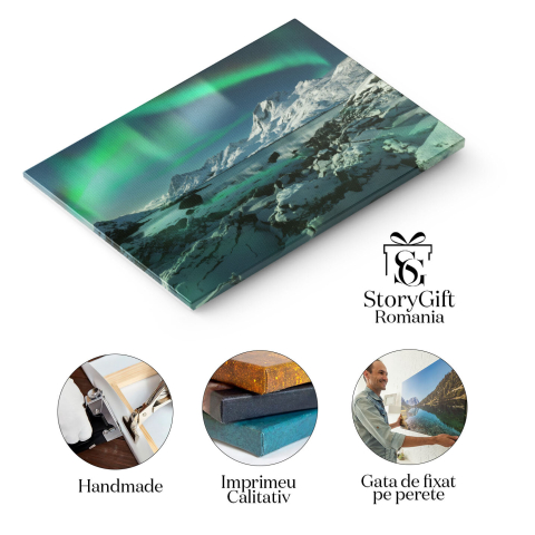 Tablou Canvas Priveliste de Iarna la Sundstraumen Strait in Noapte Norvegia, Iarna, Apa, Munti, Noapte 1885 40x25CM [1]