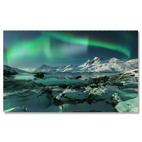 Aurora Boreală - Tablou Canvas Priveliste de Iarna la Sundstraumen Strait in Noapte Norvegia, Iarna, Apa, Munti, Noapte 1885 40x25CM