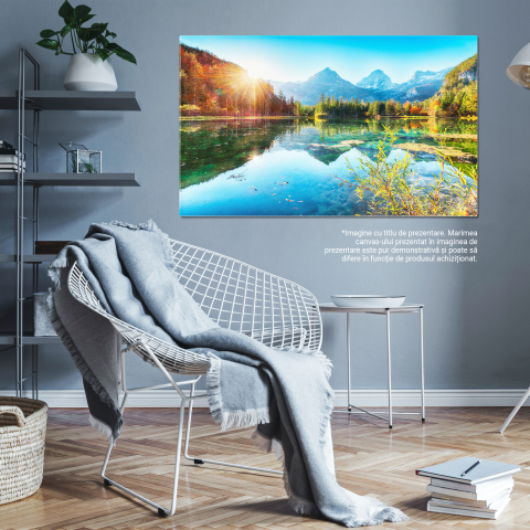 Tablou Canvas Priveliste de Toamna Uimitor la Lacul Schiederweiher, Alpii natura, toamna, lac, Alpi, peisaj. 40x25CM [4]