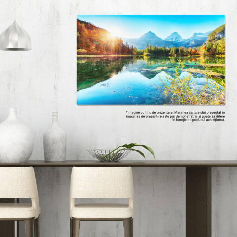 Tablou Canvas Priveliste de Toamna Uimitor la Lacul Schiederweiher, Alpii natura, toamna, lac, Alpi, peisaj. 40x25CM [2]