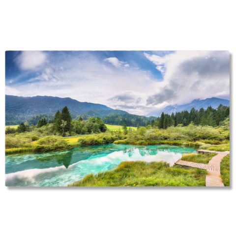 Peisaj - Tablou Canvas Priveliste Fabuloasa de Vara la Lacul Zelenci Slovenia, Natura, Munti Juliani, Vacanta, Apa 1872 40x25CM