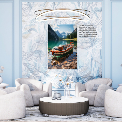 Tablou Canvas - Priveliste Lac Între Munți cu Barcă de Salvamari, Marime 40x25CM [3]
